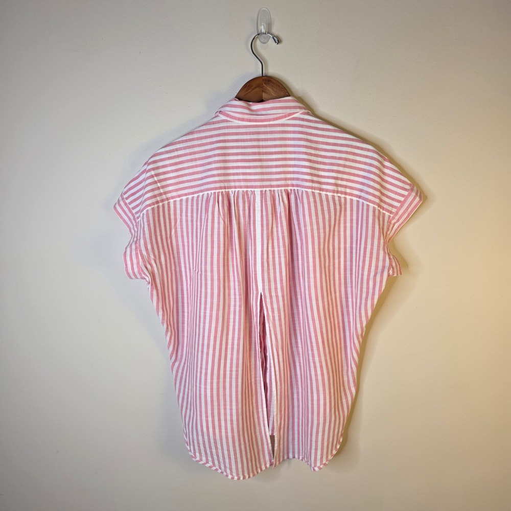 Madewell Cotton Button Shirt Womens Small Pink White Striped Back Vent Oversized - Picture 5 of 11